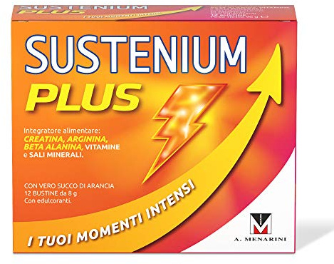 Sustenium Plus, lntegratore Multivitaminico con Creatina, Energia, 12 Buste | Energia Fisica e Mentale, con 3gr Creatina monoidrato, L Arginina, Beta Alanina, Vitamine, Minerali, Senza Zuccheri o Glutine