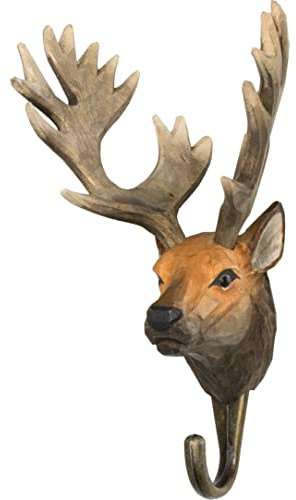 WILDLIFEGARDEN WG509 Haken Rothirsch - Handgeschnitzter Tierhaken aus Holz und Metall - Sammlung Europäische Tiere