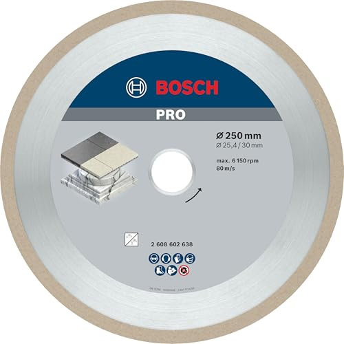 Bosch 1x PRO Ceramic Diamanttrennscheiben für 25,4‑mm-Bohrung und Fliesenschneider (für Fliesen, Harte Fliesen, Ø 250 mm, Professional Zubehör Tischkreissäge)