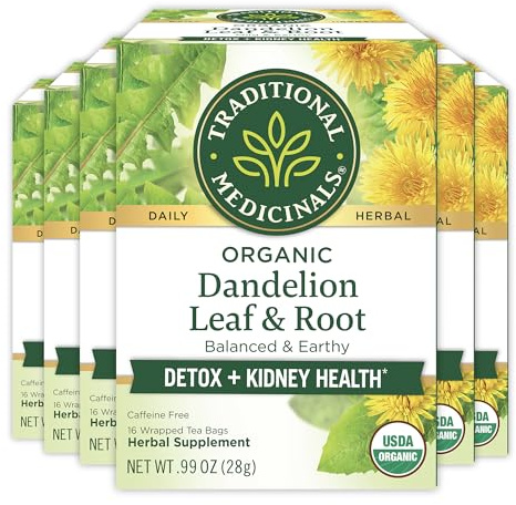 Traditional Medicinals Organic, Dandelion Leaf & Root - Dandelion Root Tea, Supports Normal Detox + Digestion - Kosher, Non-GMO, Caffeine-Free, Compostable - 96 Tea Bags (6 Packs of 16)