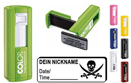 Geocachingstempel Pocketstempel « PIRAT » Abdruckgröße ca. 37 x 14 mm - mit persönlichem Cachernamen/Nicknamen Geocaching Stempel Seeräuber