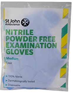 St John Ambulance Nitrile Examination Gloves, Powder Free, Blue, Size M (Pack of 1 Pair of Gloves)