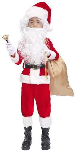 OVOV 11 Pcs Kids Santa Costume Deluxe Kids Santa Suit Toddler Santa Claus Costume for Halloween Cosplay