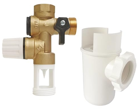 SOMATHERM FOR YOU, Kit NF avec groupe de sécurité en laiton et siphon anti-odeur pour chauffe-eaux à accumulation - Sécurité hydraulique, vanne d'arrêt et clapet anti-retour inclus | Installez facilement votre chauffe-eau grâce à ce kit complet avec groupe de sécurité et siphon.