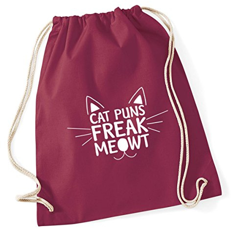 Hippowarehouse Cat puns freak meowt Drawstring Cotton School Gym Kid Bag Sack 37cm x 46cm, 12 litres