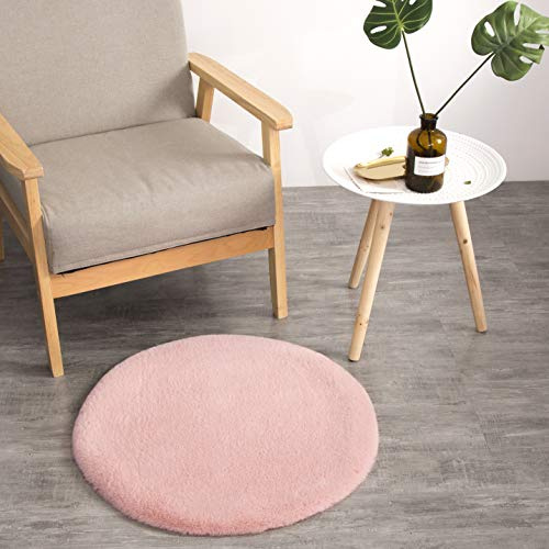 Kunst-Fell-Teppich Deko Sitzkissen | Flauschige Stuhlauflage für Schlafzimmer, Wohnzimmer oder Kinderzimmer | rutschfest und waschbar | Rosa - Rund 45cm