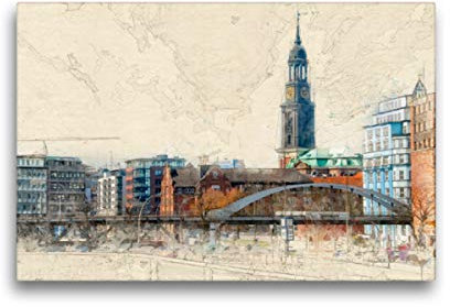 Premium Textil-Leinwand 45 x 30 cm Quer-Format Hauptkirche Sankt Michaelis, Hamburger Michel in Hamburg, Leinwanddruck von Peter Roder
