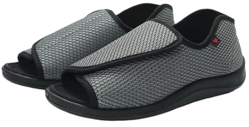 ITODA Pantofole gonfie da uomo, comode, extra larghe, per diabetici, scarpe da anziani, traspiranti, con punta aperta, regolabili, antiscivolo, antiscivolo