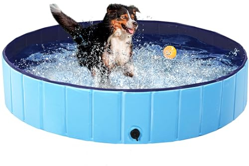 Yaheetech Piscina per Cani Gatti Pieghevole, Vasca da Bagno in PVC, Piscinetta per Animali Domestici, Rigida Portatile Antiscivolo all'Aperto Interno Giardino XL 140 x 30 cm Blu