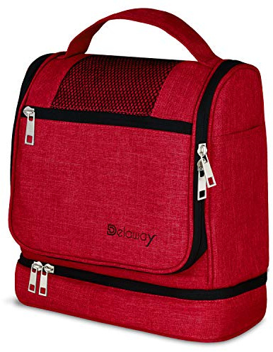 DELAWAY XXL Kulturbeutel zum Aufhängen [Design 2025] Große Kulturtasche für Damen, Herren mit Kofferhalterung und separatem Nassfach - Waschtasche für Männer & Frauen (Rot Neu)