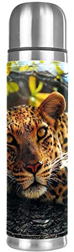 Haminaya Thermoskanne Leopard Thermosflasche Isolierte Edelstahl Trinkflasche 500ml 100% Auslaufsicher Für Zuhause Büro Schule Reisen 26x6.7cm