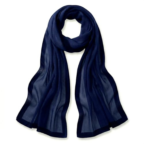 TigerTie Sciarpa da donna in chiffon tinta unita - Dimensioni panno 160 cm x 36 cm - Made in Italy Blu scuro taglia unica