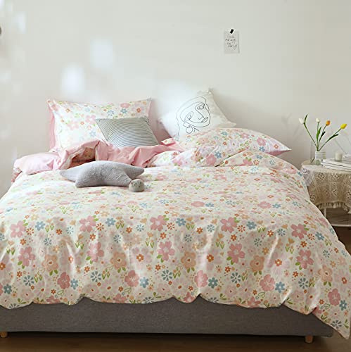 GETIYA Elegant Frauen Mädchen Bettwäsche 135x200 Baumwolle Bettwäsche Blumen Muster Bettbezug Rosa Bettwaesche Deman Bettbezug Rosa Blumen Wendebettwäsche mit Kissenbezug 80x80cm