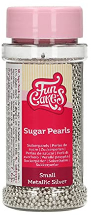 FunCakes Sugar Pearls Small Metallic Silver: Cake Sprinkles, Great Taste, Perfect for Cake Decorating, Edible Sugar Pearls. 80 g. | Good taste, perfect for decorating ice cream, cakes, cupcakes, cake pops, doughnuts and biscuits, sprinkle sprinkle mix