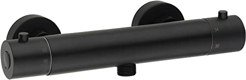 Saqu Essential Duscharmatur mit Thermostat Aufputz Duschthermostat mit 38 °C Sicherheitsstopp Mischbatterie für Dusche 15cm Brause Thermostat Matt Schwarz