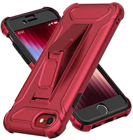 ORETECH 5-in-1 iPhone SE 2020/2022/7/8/6/6s Hülle Mit 2 Schutzfolien, Ständer, Vordere und Hintere Abdeckung - Stoßfeste Schutzhülle für 4,7 Modelle, Rot