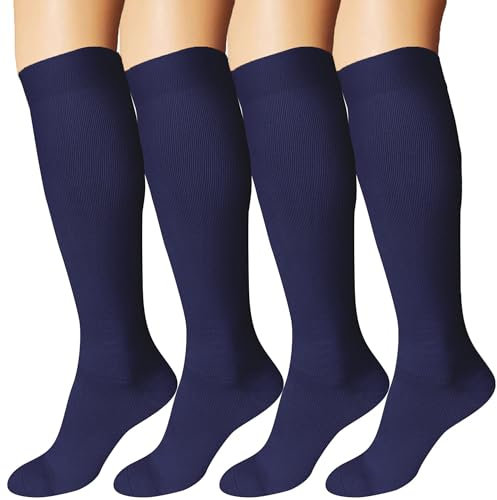 DDOBB 4 Paar Kompressionsstrümpfe Damen und Herren Stützstrümpfe Kompressionssocken Stützsocken Reisestrümpfe für Flug Sport Running Radsport(Navy*4, L-XL)