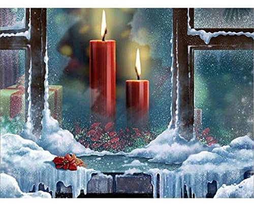 Diamond Painting Set Full Scenic Weihnachtskerze 70x100cm DIY Diamant Malerei Bilder,5D Diamant Gemälde Strass Stickerei Kreuzstich Set,Diamant malerei Kits Malen Nach Zahlen für Home Wall Decor