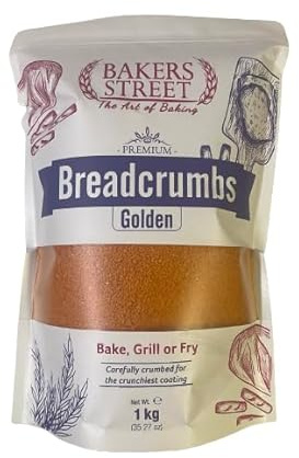 Bread crumbs 1kg (Gold) By Bakers Street - Crispy & Light Coating for Frying & Baking – Ideal for Chicken, Fish, Vegetables & Casseroles – Even Texture, Resealable Pack, Sncaks