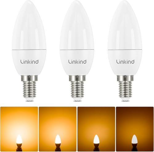 Linkind Dimmbar E14 LED 4.2W Warmweiß, E14 Energiesparlampe 40Watt entspricht, E14 Kerzenlampe 470Lm 2700K B35 Kerzenform LED Birne, 3 Stück