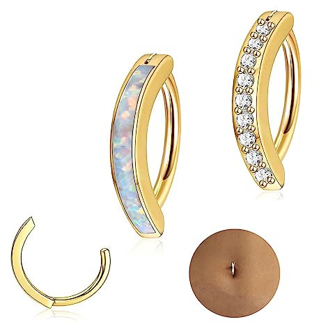 Diamday 14G Chirurgenstahl Clicker Bauchnabelpiercing für Damen, Baumelnd Gold Cute CZ Opal Herz Schmetterling Bauchnabel Piercing , Umgekehrte Gebogene Nabel Ringe Barbell Body Piercing Schmuck