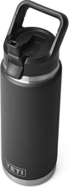 YETI Rambler 26 oz Bottle, Vacuum Insulated, Stainless Steel with Straw Cap, Black