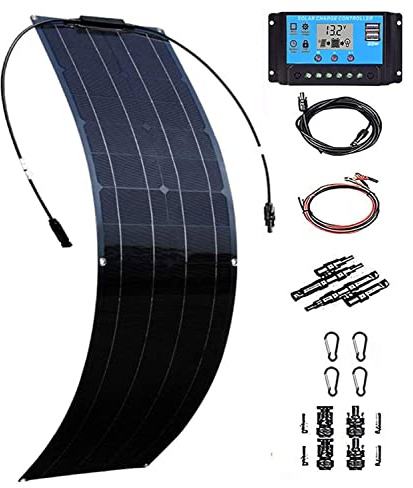 GEHPYYDS Panneau Solaire Flexible Portable 200 W/400 W 12-24 V, Kit SystèMe Panneau Solaire Monocristallin ContrôLeur Charge Hors RéSeau 40 A Et CâBle Connexion pour Bateau Remorque RV,1×200W