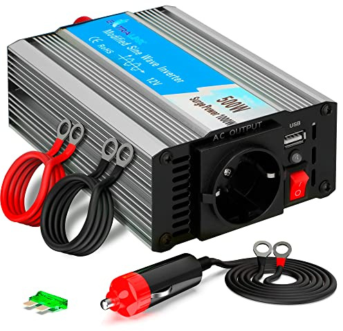 EXTRALINK Wechselrichter 12V auf 230V Modifizierter Sinsus 500W 1000W Spitze – Spannungswandler mit USB, Zigarettenanzünder Stecker, Lüfter & 4-Fach Schutz – für Auto, Wohnmobil, Boot, Camping, Solar