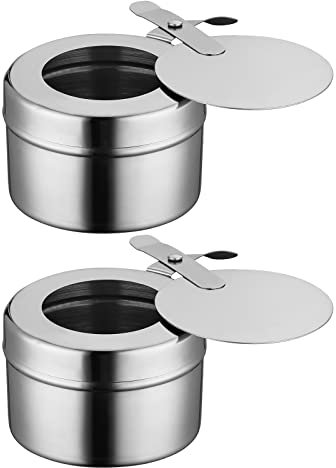 Veemoon 2PCS Stainless Steel Fuel Holder,Chafing Fuel Holders with Cover for Chafing Dish and Buffet, Barbecue, Party Supplies Chafing Dishes, Buffet Barbecue Party Events