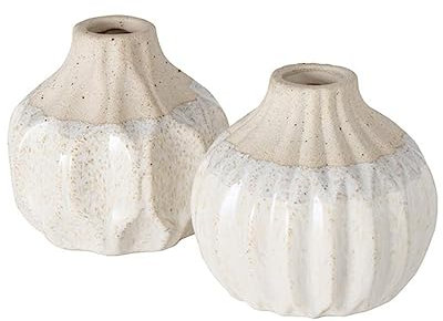 ReWu Deko Vasen 2er Set aus Keramik mit Reaktive Glasur Cremeweiß Tischdekoration Blumenvase Modernes Design