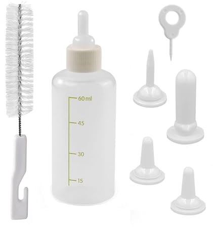 MEISO 7 Stück Aufzuchtflasche Katze, Haustier Stillflaschen Set für Katzen und Hunde, Katzen-Stillflasche mit Nippeln und Reinigungsbürsten für Haustiere, Welpen, Katzen, Kaninchen (60ml)