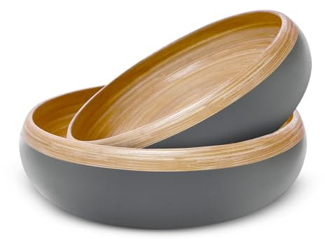 TPIA Cuenco de bambú hilado de 11.8 pulgadas, cuenco de ensalada de bambú, cuenco grande moderno, cuenco decorativo para cocina, fiesta, barbacoas, cuenco de bambú natural hecho a mano (gris, paquete
