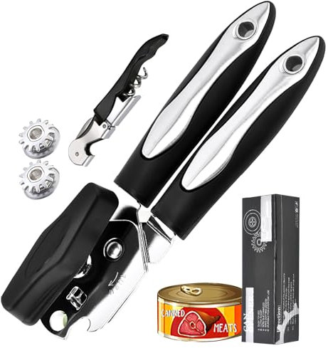 Miawtro Can Openers That Work, Manual Tin Opener with Wine Opener and 2 Blades, Jar Opener with Sharp Blades Non-Slip Handle Bottle Openers for Children Seniors Adults Arthritis Sufferers
