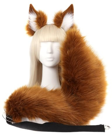 LICHENGTAI Wolf Fuchsschwanz Anziehset, Kunstfell Katzenohren Plüsch Wolf Fuchsschwanz Kinder Kostüm Set mit Langer Schwanz und Stirnband für Halloween Fasching Karneval Masquerade Cosplay