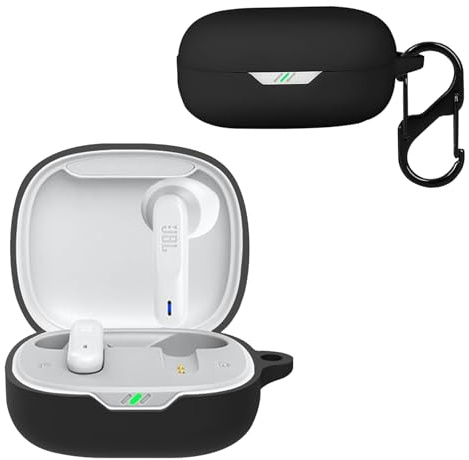 KZIOACSH Silicone Case for JBL Wave Flex, Ultra Slim Anti-Scratch Anti-Lost Protective Earbuds Case Lightweight Washable Sumdge-Proof Earphone Skin Cover with Carabiner for JBL Wave Flex, Black
