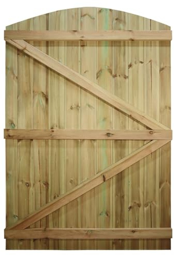 Arch Top Wooden Garden Gate, 6ft x 4ft T&G Semi-Braced Timber Side Door | 180cm High x 120cm Wide, Heavy Duty, Pressure Treated Wood, Paintable/Stainable, Pedestrian Rear Gate, for Side Gate Entrance