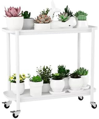 DSEWTEZXI Mehrstöckig pflanzenständer für innen draußen modern deko blumenbank mit Rädern, Garten blumentreppe outdoor, balkon Mode blumenständer, für Zimmerecke,Wohnzimmer,Terrasse,Hof.(Wit,60cm)