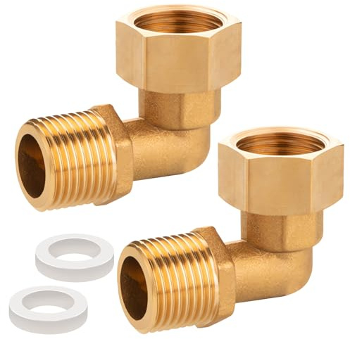 2 Stück Messing Beweglich Verschraubung, 1/2 AG X 1/2 IG Winkel 90° | 1/2 Zoll Messing Verschraubung, DN15 90 Grad Winkelverschraubung für Wasserinstallationen und Zentralheizungssysteme