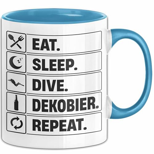 Taucher Tasse Geschenk Eat Sleep Geschenkidee Tauchen Becher (Blau)