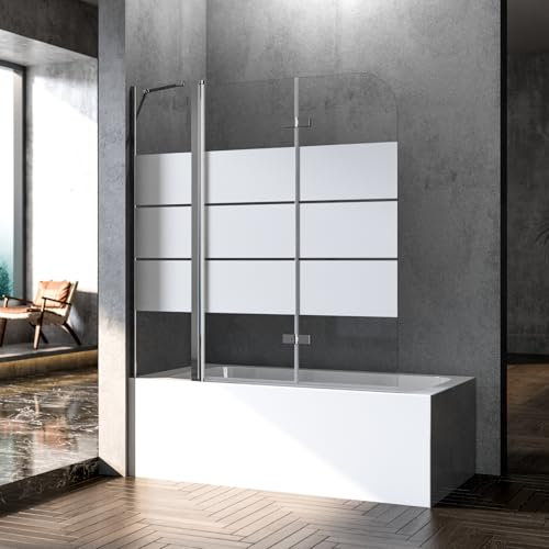 Duschwand Badewanne 160x140cm Duschwand für Badewanne 3-teilig Faltbar Badewannenaufsatz Badewannenfaltwand Duschtrennwand Duschabtrennung für Badewanne, 6mm ESG Sicherheitsglas