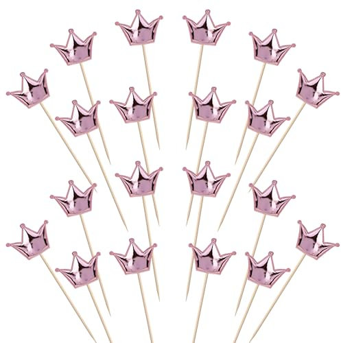 30 Stück Krone Cupcake Toppers Glitzern PU-Material Geburtstag Tortendeko Krone Form Kuchen Deko für Baby Dusche Verlobung Hochzeit Geburtstag Party Kuchen Dekorationen Rosa