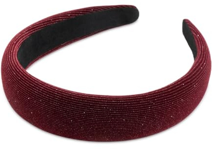 SXQLYH Damen Haarreif Samt, Stirnbänder Weiches Glänzender Samt Haarreiffen, Gepolstertes Haarband Bequeme Stirnbänder für Frauen Mädchen (Tiefrot)
