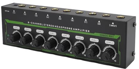 Amplificateur de Casque 8 Canaux, Amplificateur de Casque à Connecteur TS 1/8 Amplificateur de Signal Fin avec Adaptateur Secteur pour Studio de Mixage (Prise UE)