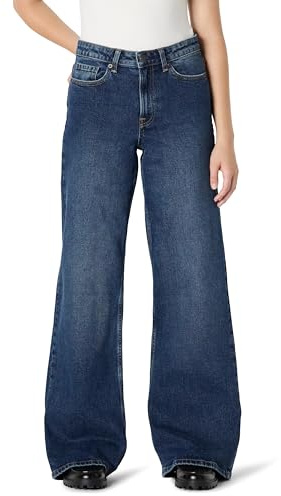 Amazon Essentials Women's Low-Stretch High-Rise Wide-Leg Jeans, Stone Dark Wash, 14-16