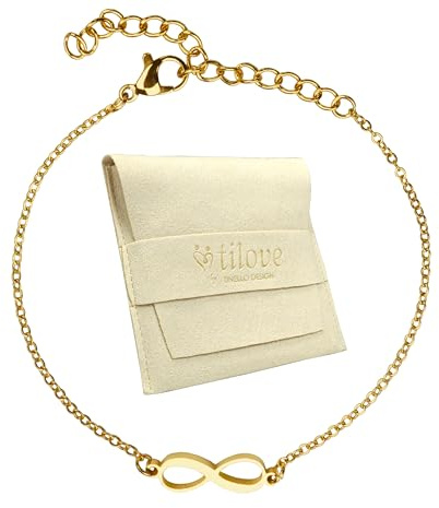 Zinello Design Bracelet Infini Femme Doré – Acier Inoxydable 316L Hypoallergénique – Ajustable 16+5 cm – Cadeau Symbolique avec Pochette & Message Inspirant – Élégant et Intemporel
