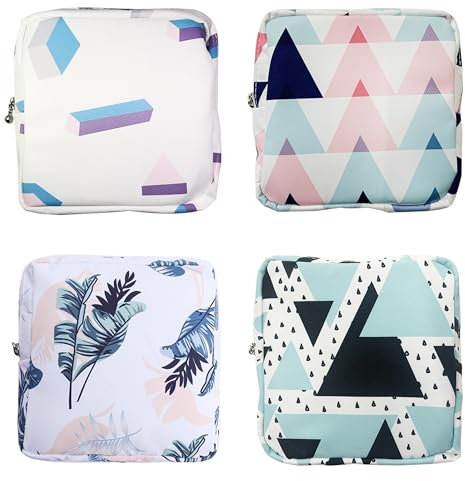 Lot de 4 Sacs de Rangement pour Serviettes Hygiéniques, Porte Tampons de Rangement avec Fermeture Éclair, Sac Serviettes Hygiéniques Portable pour Cosmétiques Serviettes Hygiéniques