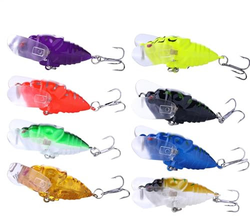 Angelköder für Zikaden | Bass Tackle Fishing Wobbler 8 Stück – helle Farbe Kunstköder fängt Köder für Ausflüge mit Freunden