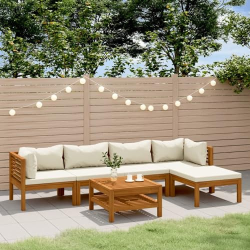 IKAYAA Lounge Set Holz, Ecklounge Outdoor, Gartenmöbel Set mit Kissen, Terrassenmöbel außen, Balkon Lounge Creme, Loungemöbel Set für Balkon, Garten, 6-TLG Type 3