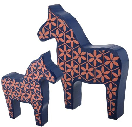 VICASKY Handgefertigte Schwedische Holzpferd-dekorfigurine Kreative Bemalte Artisan-pferdestatue Für Wohnzimmer Und Eingangsbereich Mit Blumen