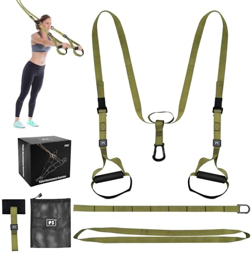 Noxtioanip slingtränare, slingtränare för helkroppsträning, upphängningstränare med dörrankare justerbar fitness, för styrketräning, hemträning, utomhus och utomhus, armégrön